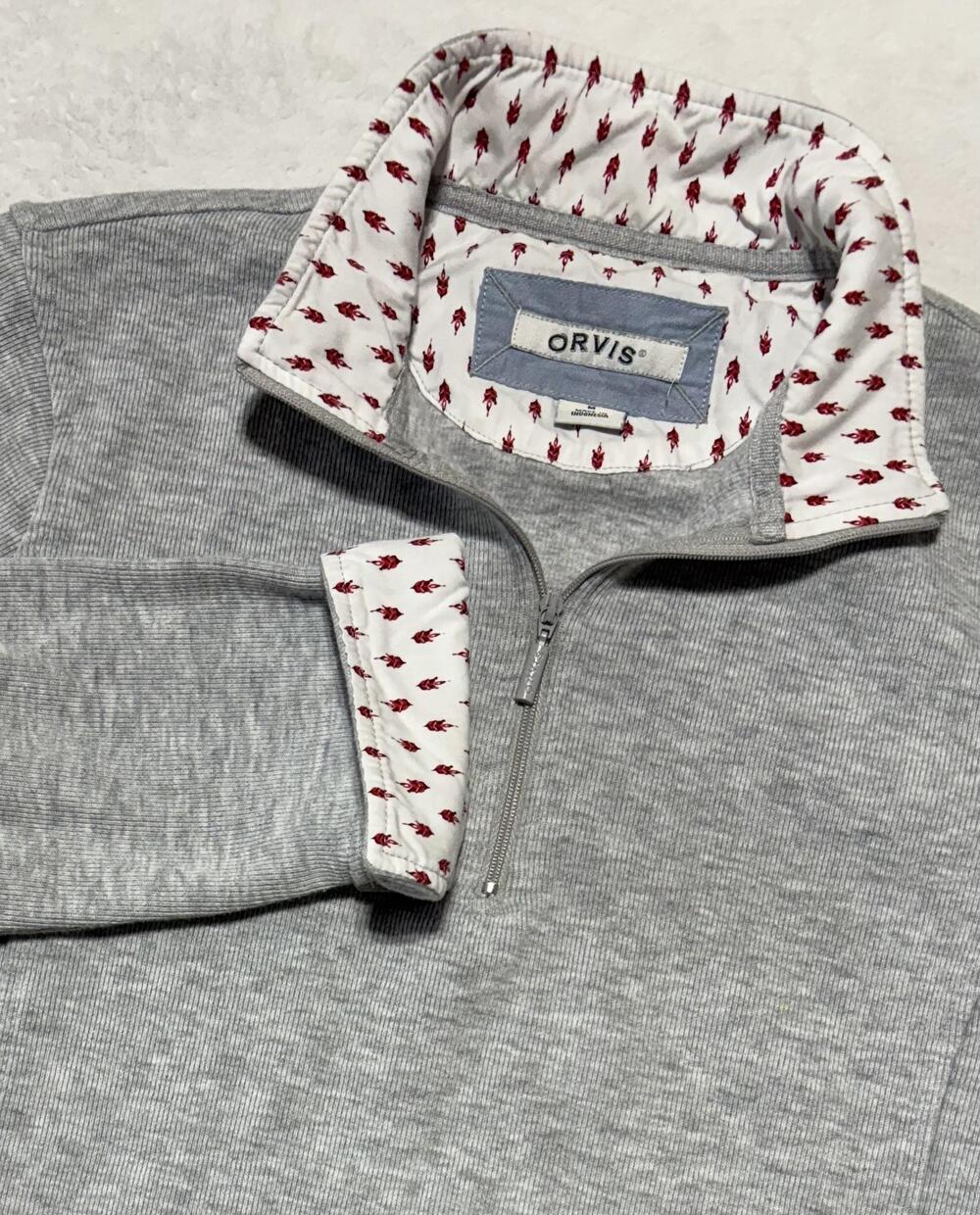 Orvis Shirt Womens Medium Gray Heather Quarter Zip Contrast Collar Cuffs